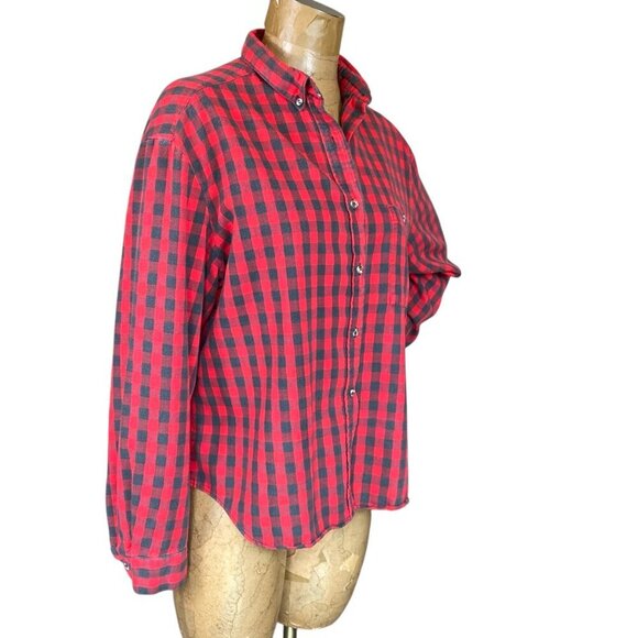 VTG 80s Model Cheryl Tiegs Cotton Flannel Plaid Button Down Shirt Missy 14 #5J - Picture 3 of 8